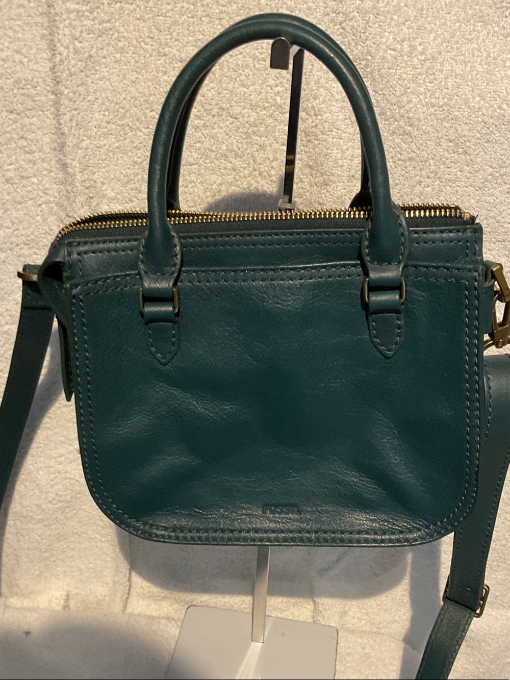 G025. Fossil Teal Leather Top-Handle Crossbody Bag - Picture 2 of 7